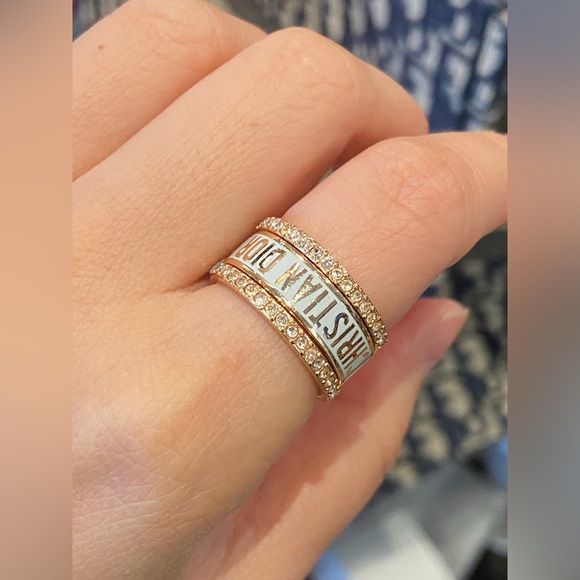 Christian Dior Code Ring Set Mint Green Crystals Bands Size M 52 US 6 - Picture 3 of 14